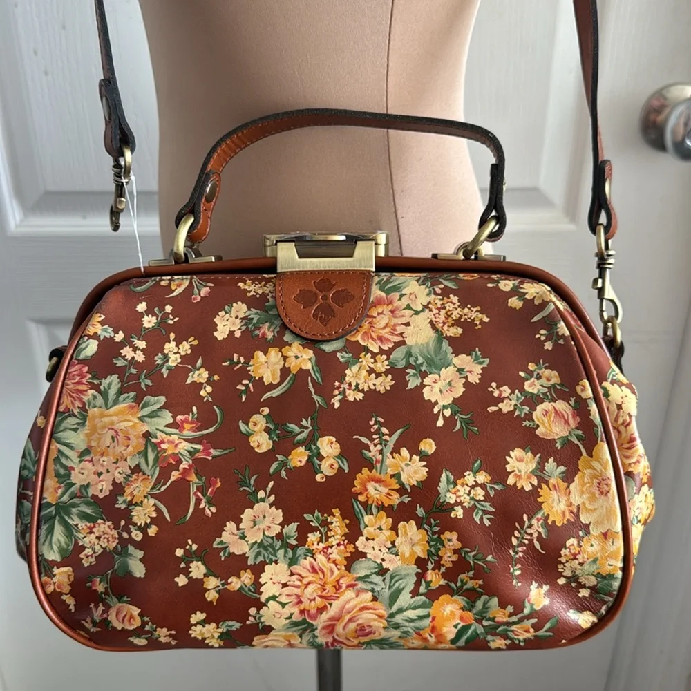 Patricia Nash Gracchi Frame Leather Botanical Vintage Garden Handbag Xbody